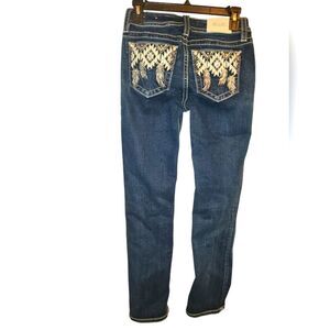 Miss Me Blue Straight Leg Sz 25 Jeans, Decorative Aztec Style Pocket Embroidery